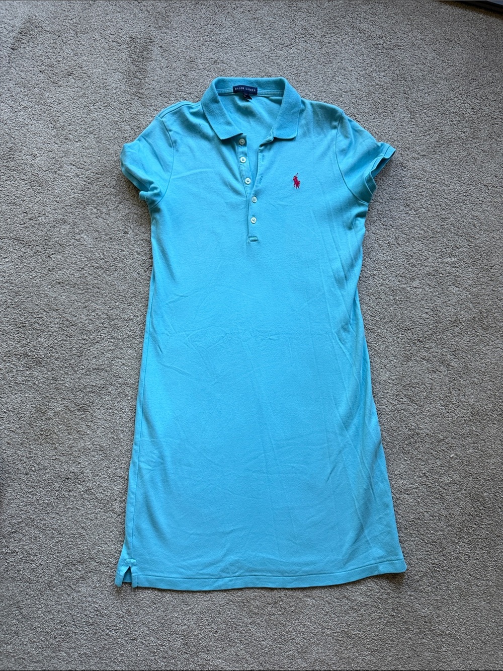 Ralph Lauren Aqua Polo Dress with Pink Pony